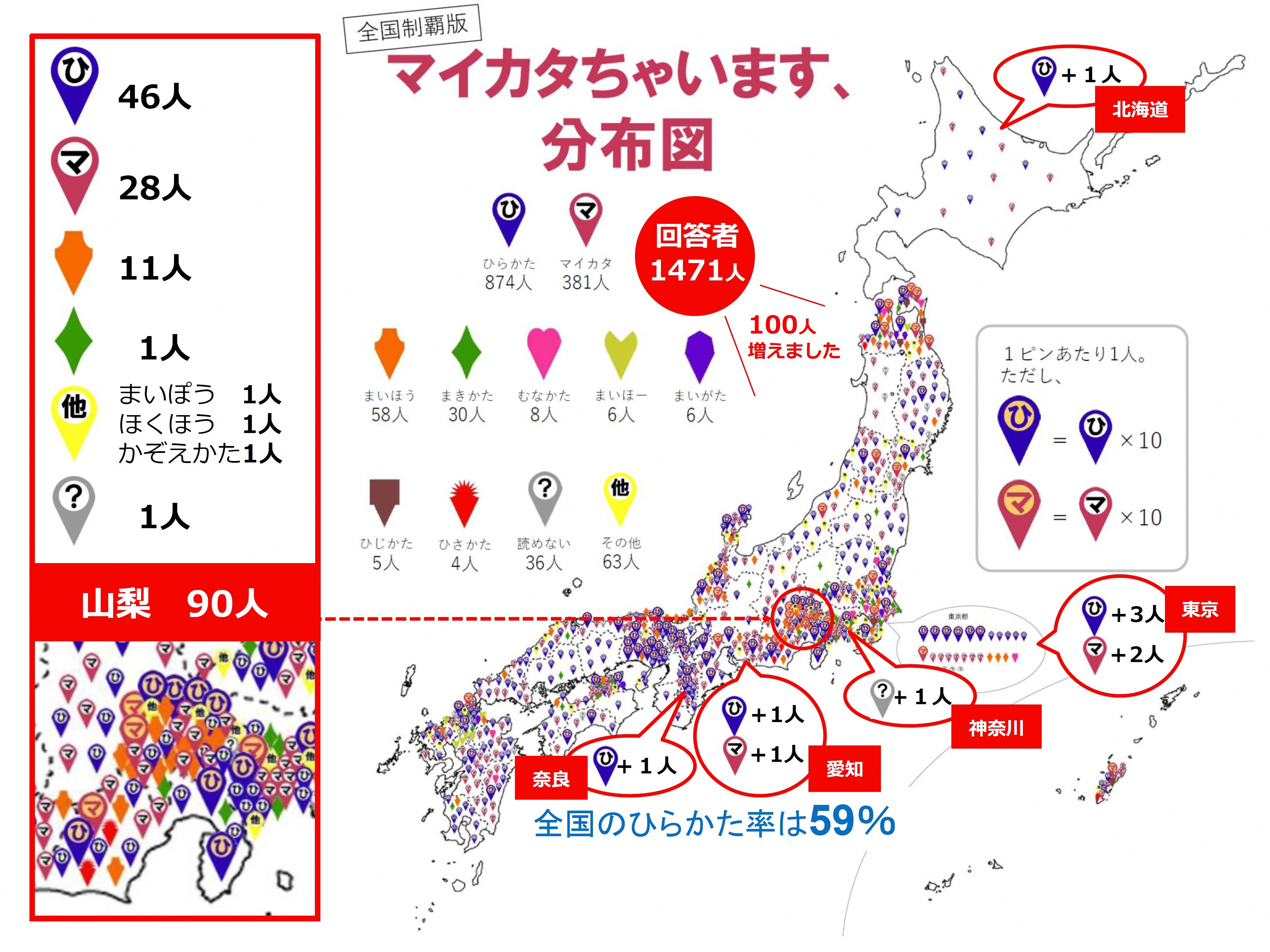 マイカタちゃいます、分布図