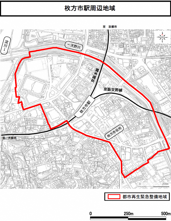 枚方市駅周辺地域の区域図