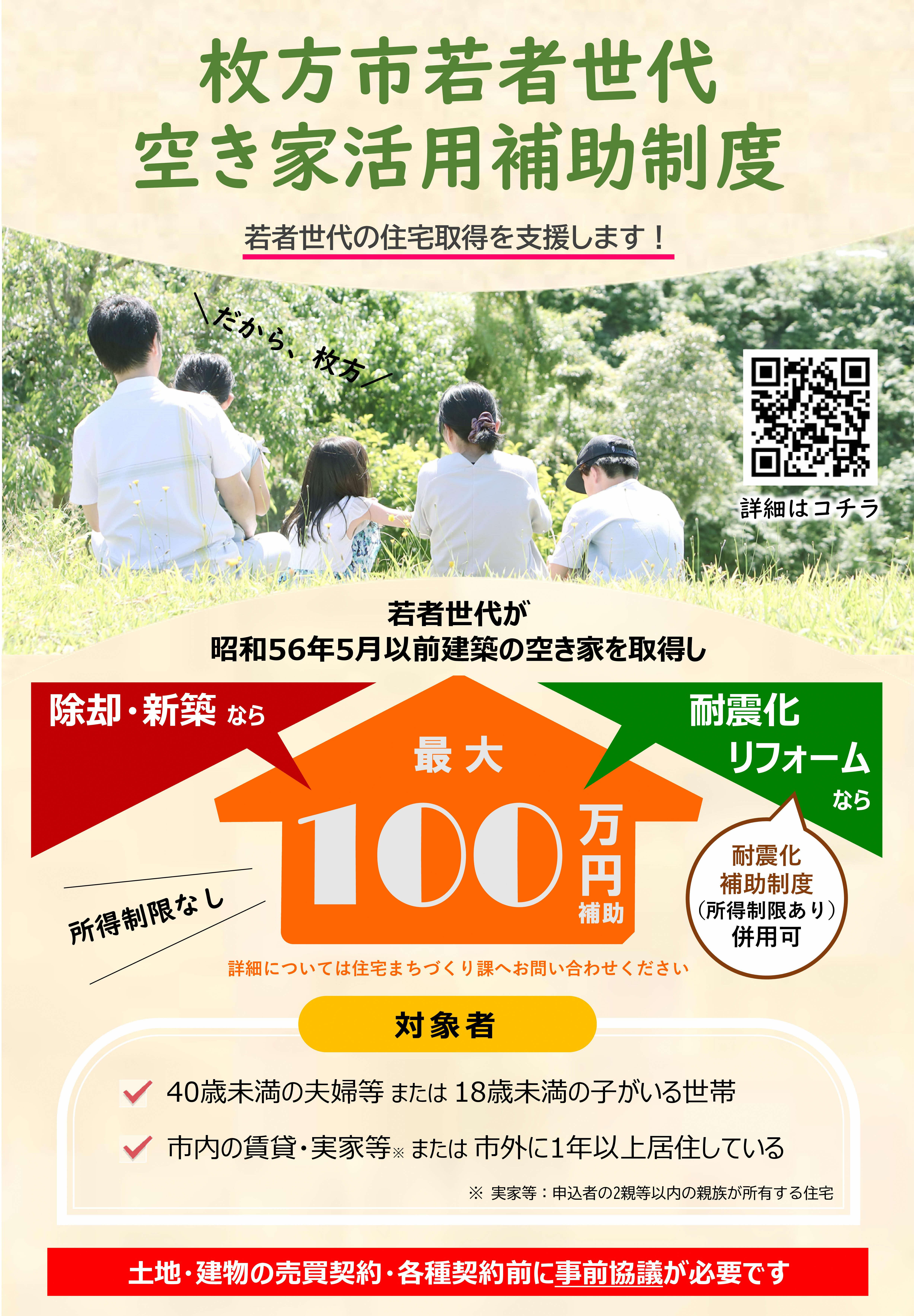 枚方市若者世代空き家活用補助制度チラシ