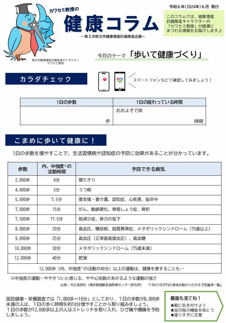 健康コラム「歩いて健康づくり」（表）