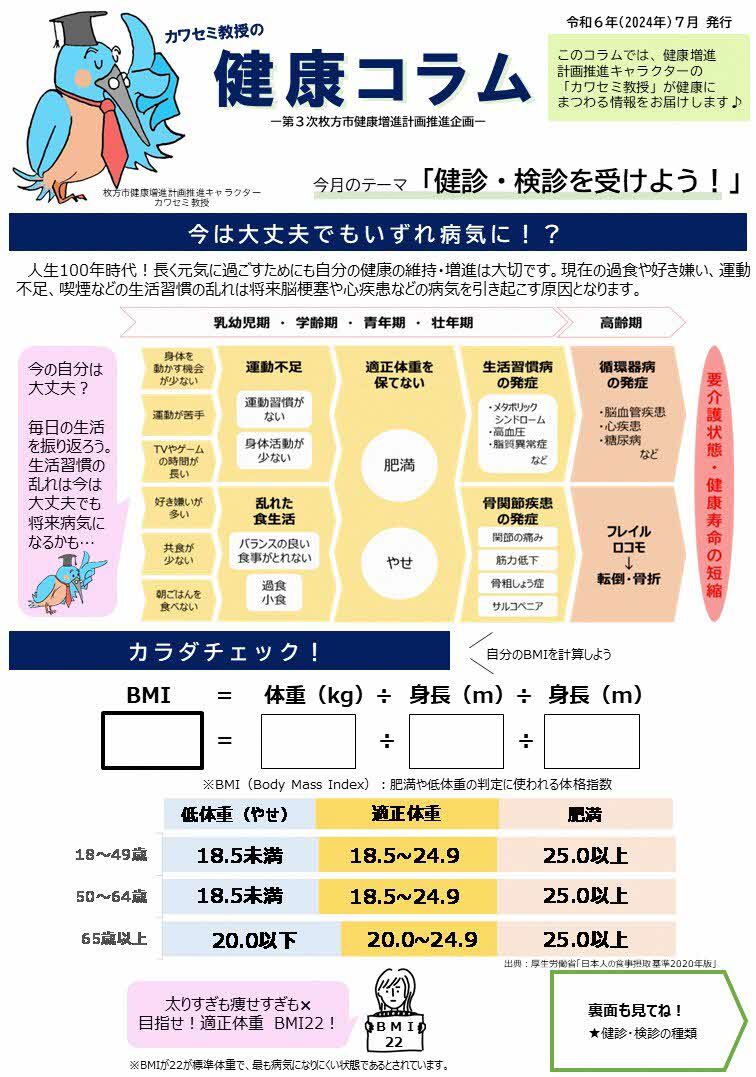 健康コラム「健診・検診を受けよう」（表）