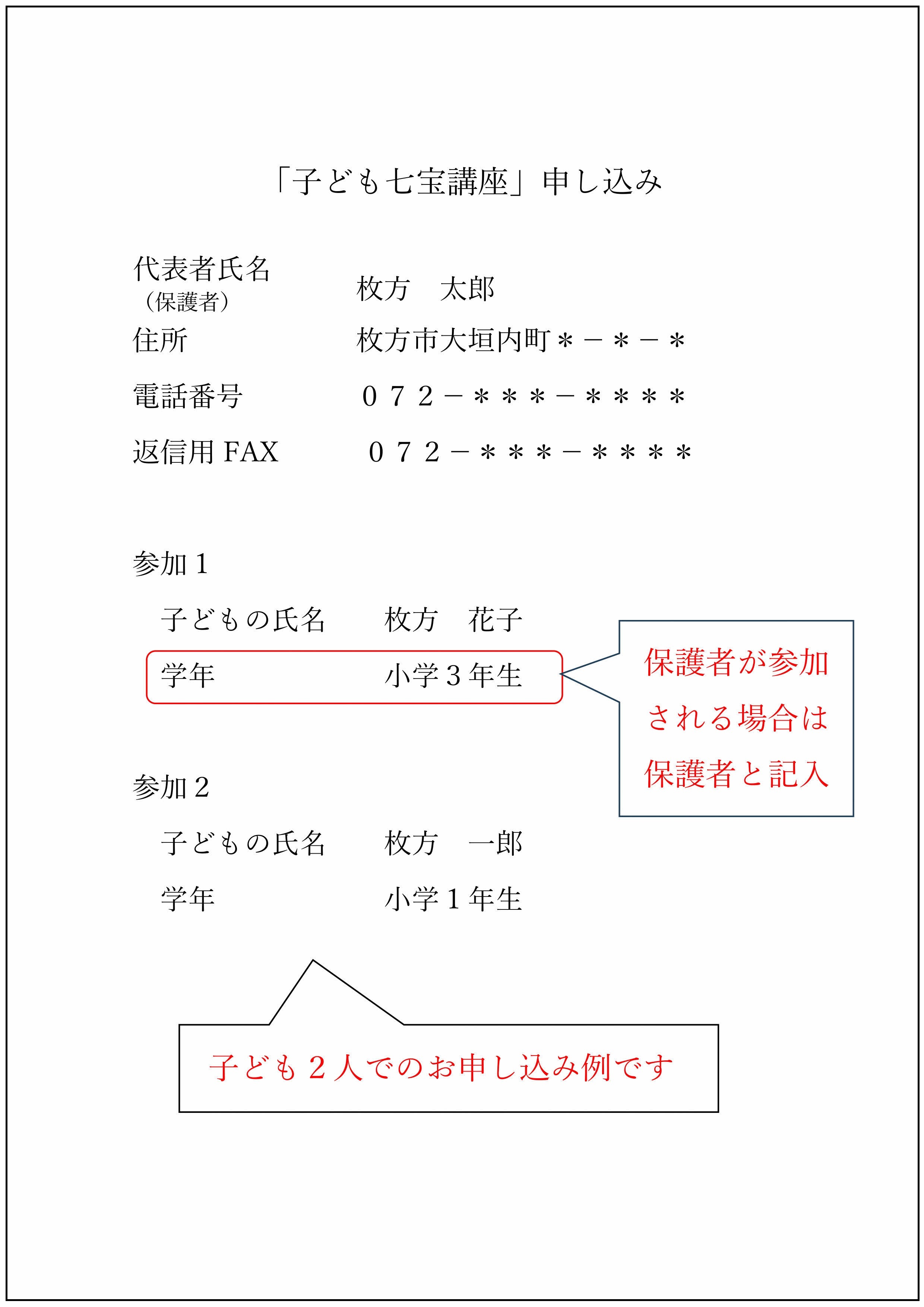 申込みファクスの記入例