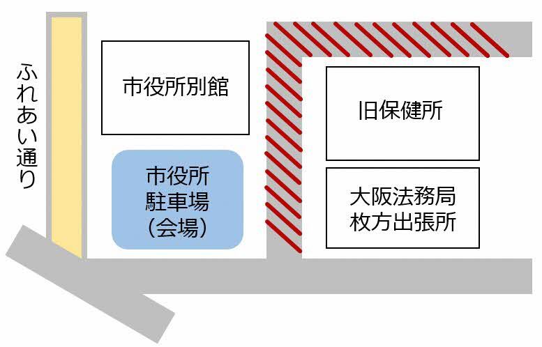 市役所駐車場・別館前の道路の地図