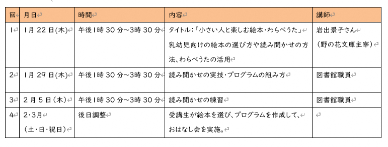 ボランティア養成講座日程表