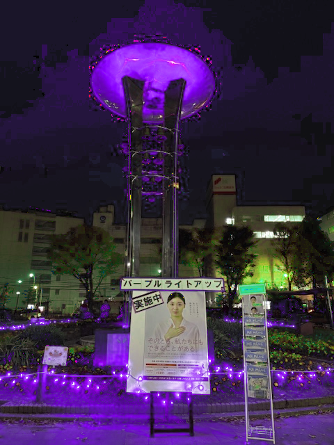 ヒラリヨンをパープル・ライトアップ