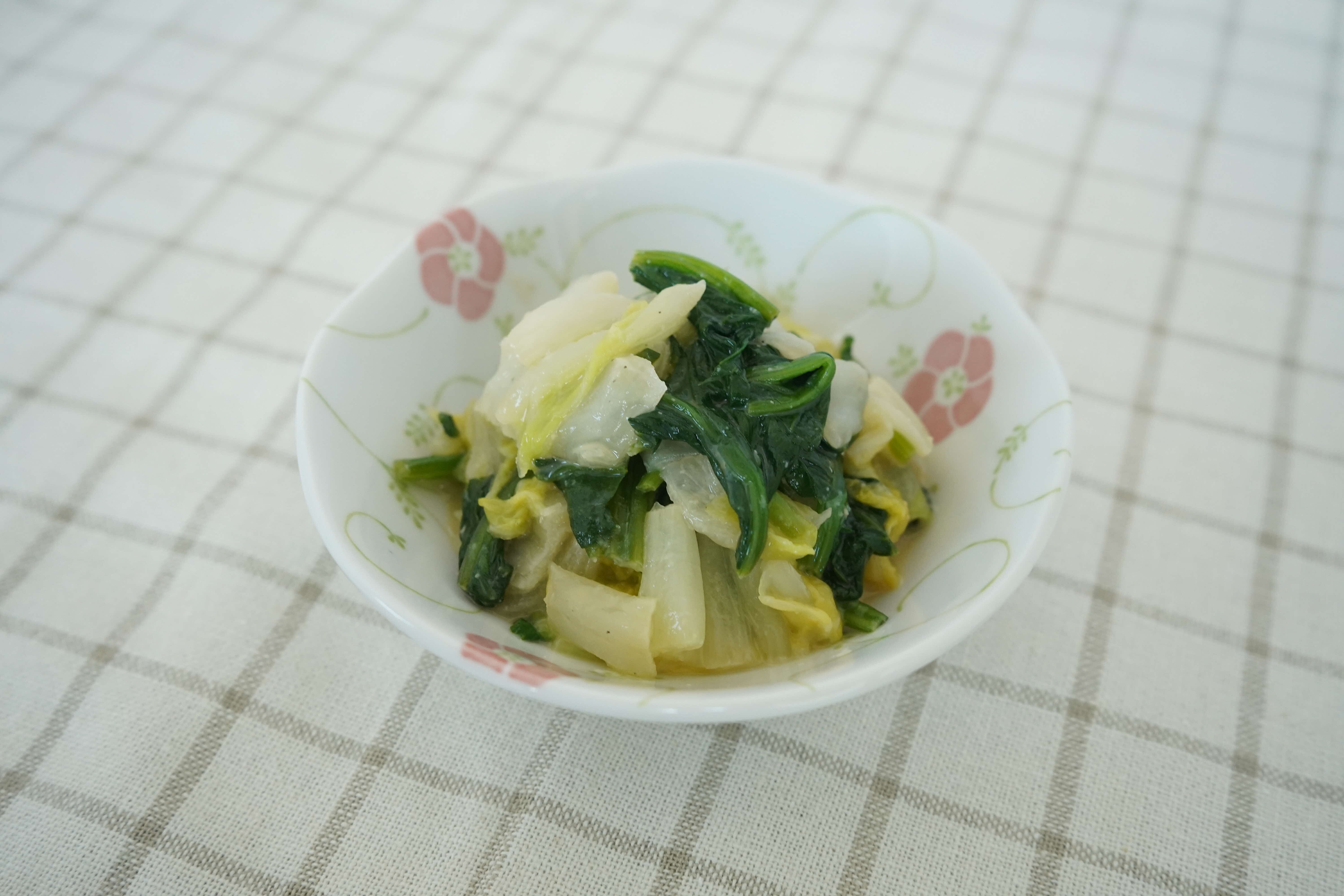 白菜とホウレン草のゆずみそ和え