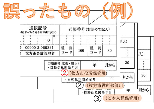 口座登録用紙・不良品の例