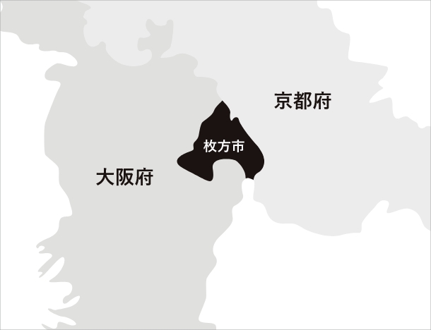 枚方市が京都との境に位置することを説明する地図